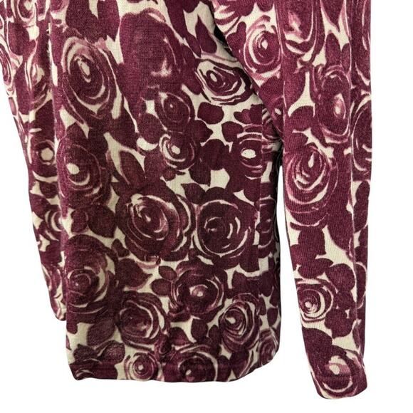 Garnet Hill Womens 100% Wool Floral Button Up Cardigan Thin Sweater Burgundy XL - Picture 8 of 16